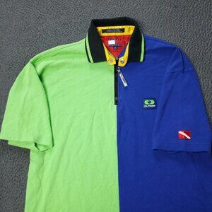 Tommy Hilfiger Polo Vintage Zip Up Shirt Mens M Medium Short Sleeve Multicolor